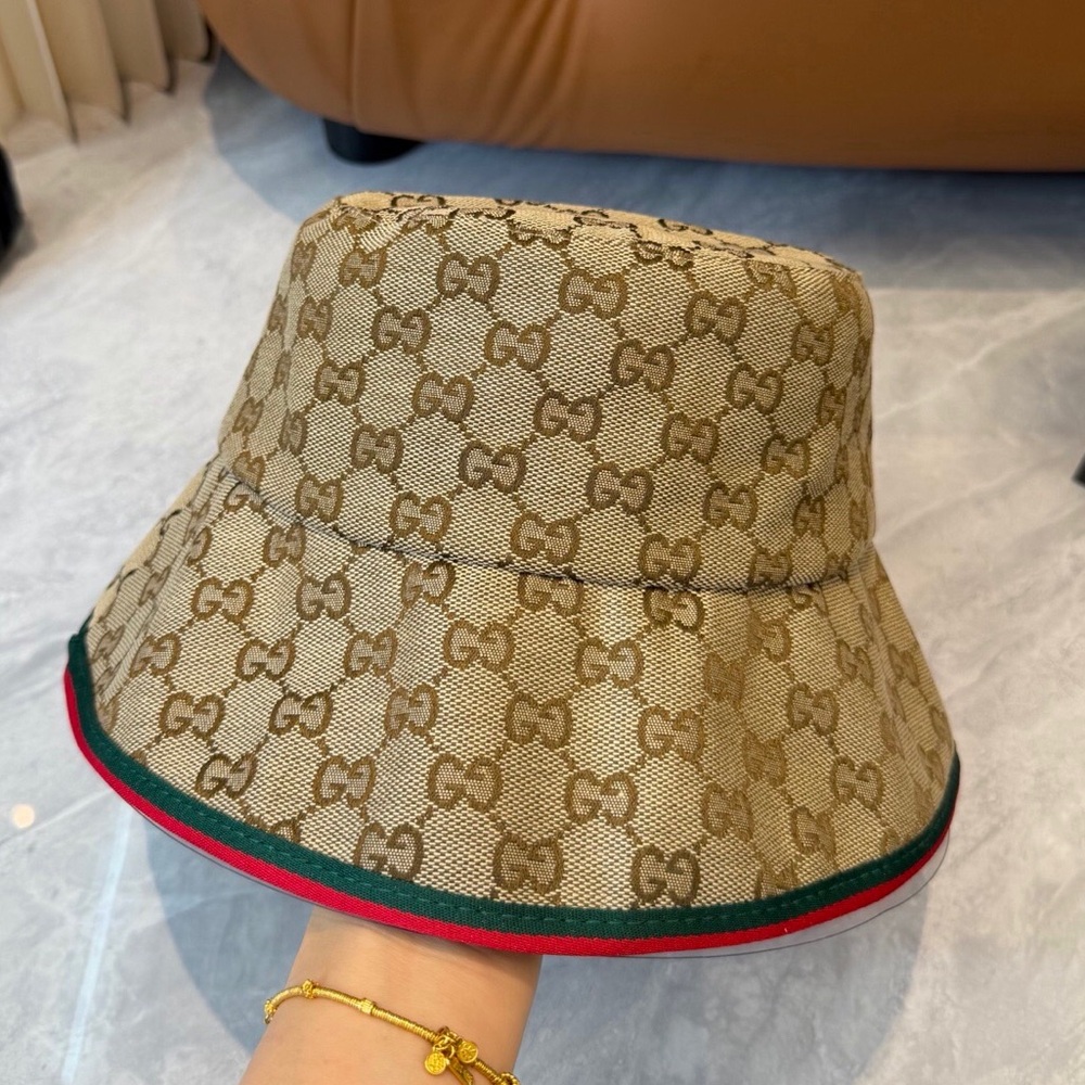 ❤️💚Gucci GG Monogram Web Trim Bucket Hat Beige